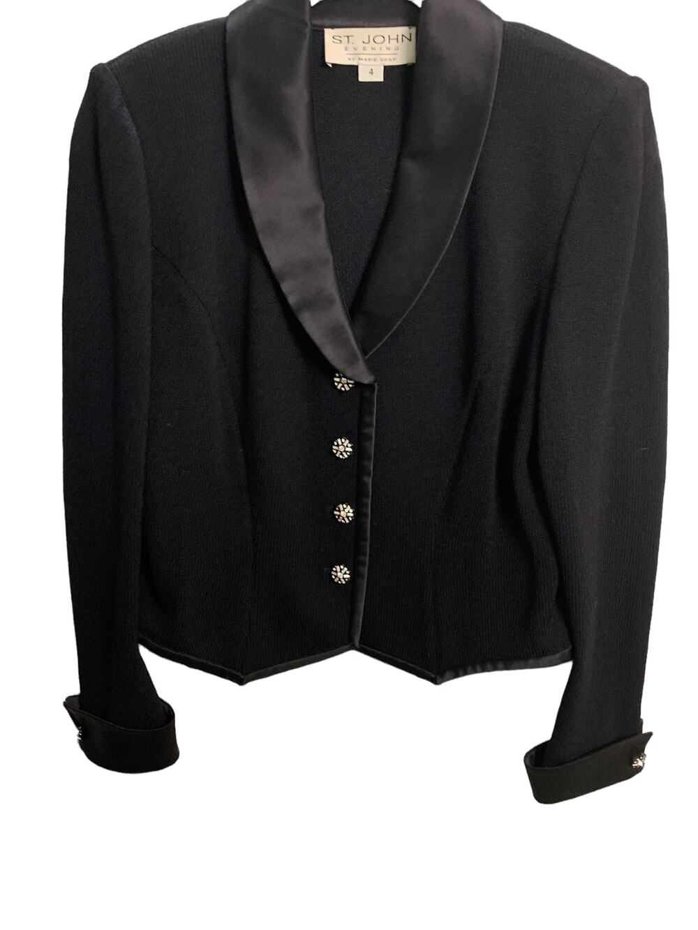 ST. JOHN Evening by Marie Gray Black Stretch Tux Rhinestone Bling Jacket Size 4